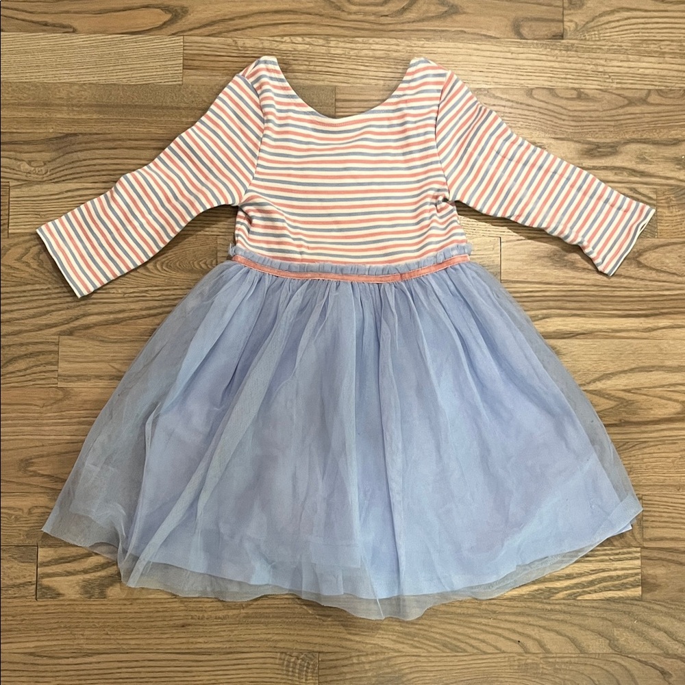 Mini Boden Ribbed Striped Tulle Dress in Pink, Blue & White